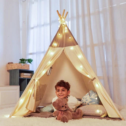 Besrey Foldable Childrens Teepee Tent, Toddler Tent with LED