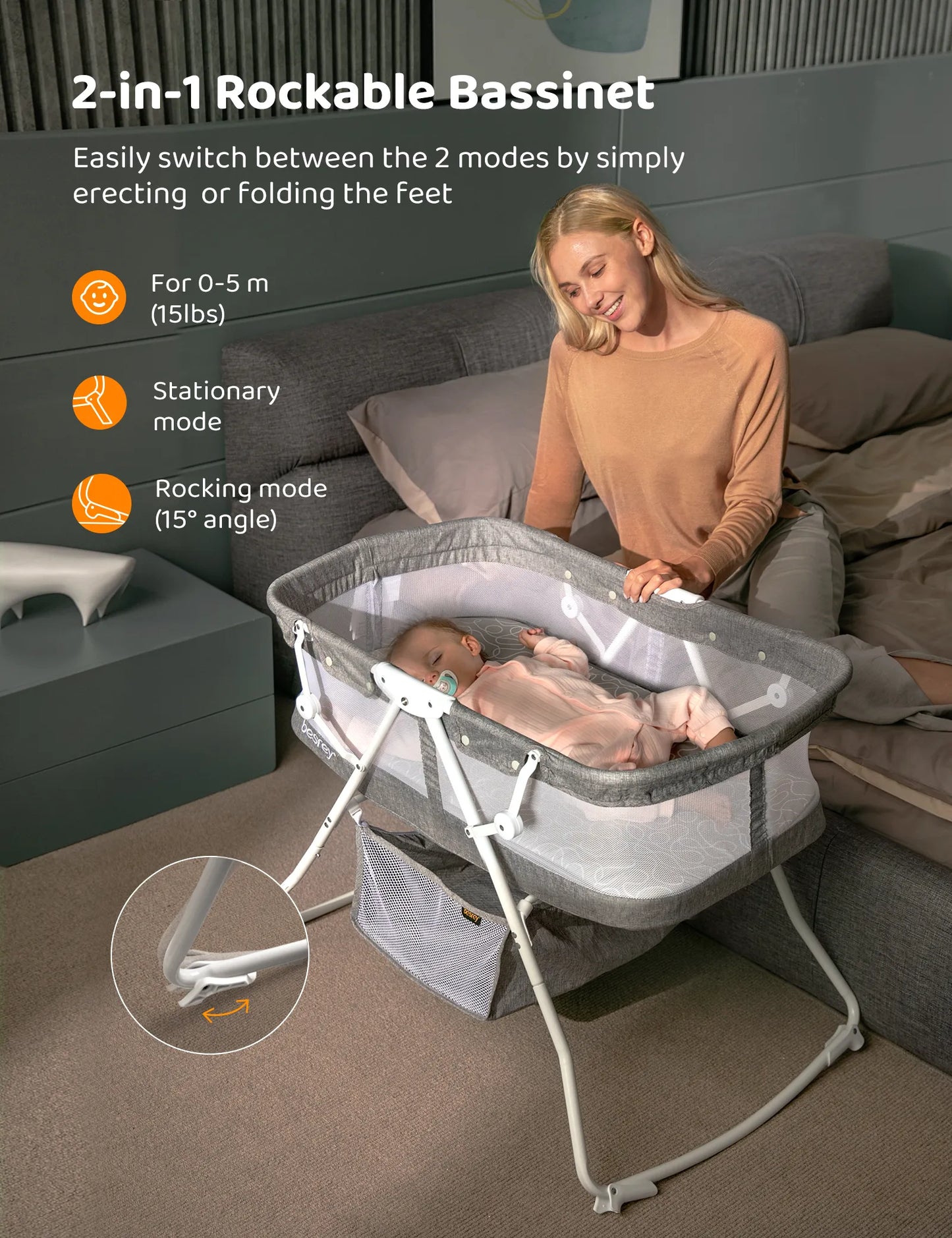 Besrey Baby Bassinets, 3 in 1 Portable Bassinet