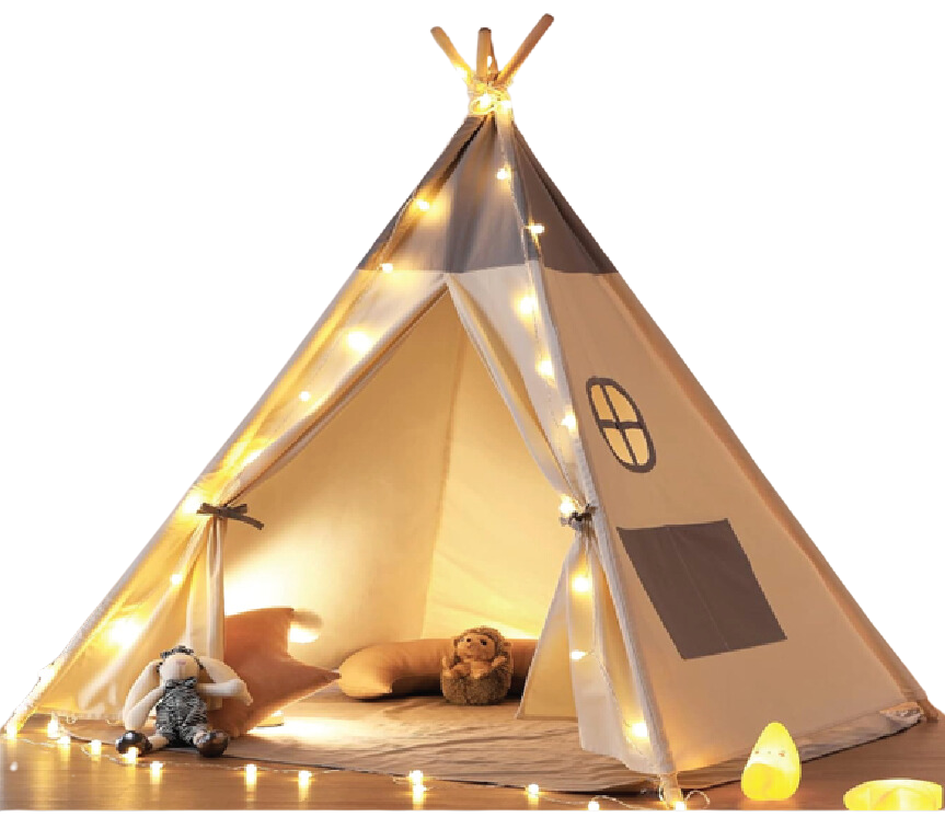 Besrey Foldable Childrens Teepee Tent, Toddler Tent with LED