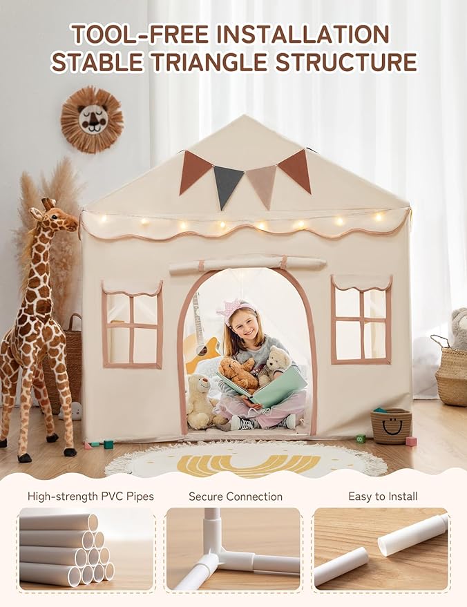 Besrey Playhouse Tent For Kids 2 in 1, with LED