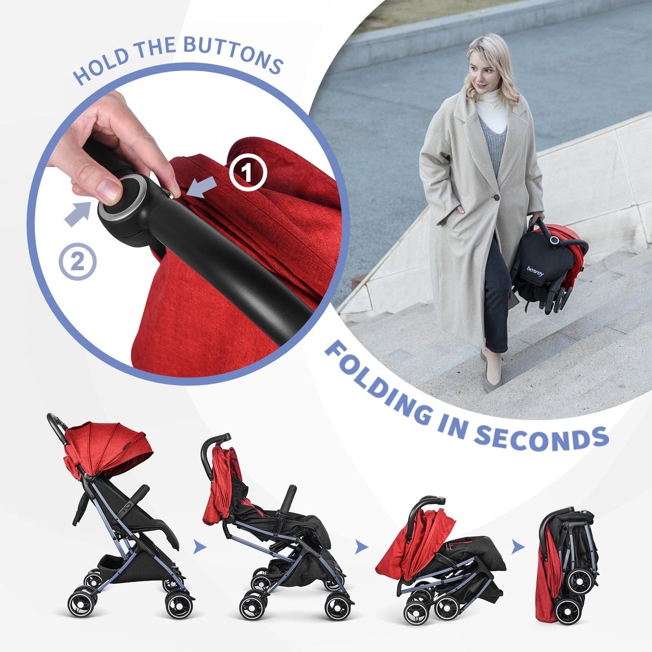 Besrey Mini Capsule Stroller, Red