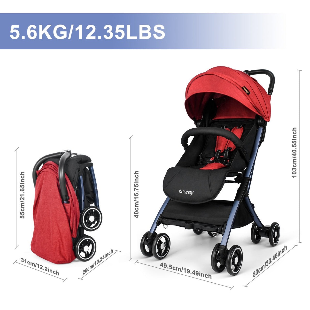 Besrey Mini Capsule Stroller, Red